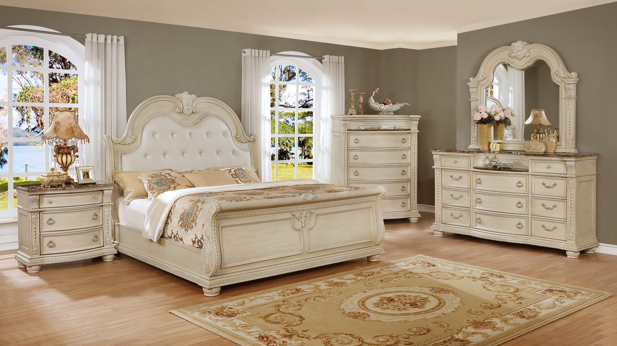 stanley antique white upholstered sleigh bedroom set