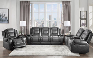 9470GY-3 Double Reclining Sofa with Center Drop-Down Cup Holders