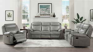 8206GRY-3 Double Reclining Sofa with Center Drop-Down Cup Holders, Receptacles, Hidden Drawer and USB Ports