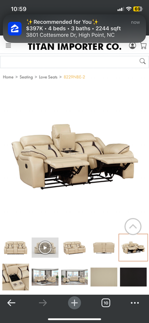 8229NBE Double Reclining Sofa with Center Drop-Down Cup Holders, Receptacles, Hidden Drawer and USB Ports