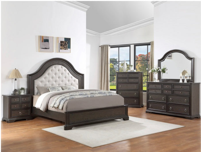Dunke Dark Brown Upholstered Sleigh King Bedroom Set