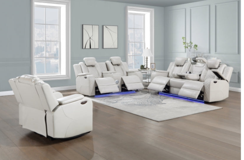 SH8895GRW-3 PW D. RECLN SOFA, PW HEADRESTS, LED LIGHT W/ DROPDOWN TBL