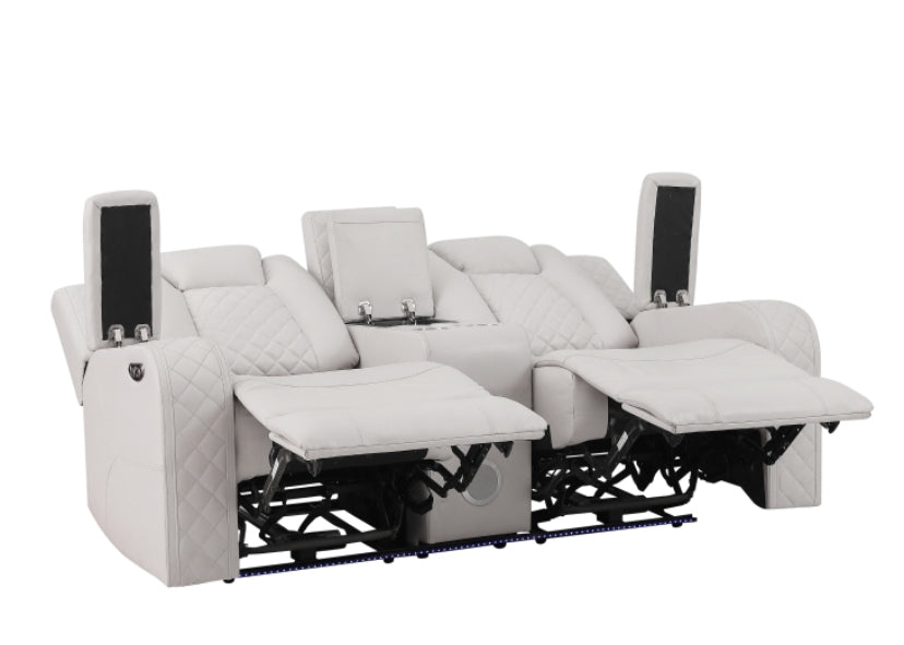SH8895GRW-3 PW D. RECLN SOFA, PW HEADRESTS, LED LIGHT W/ DROPDOWN TBL