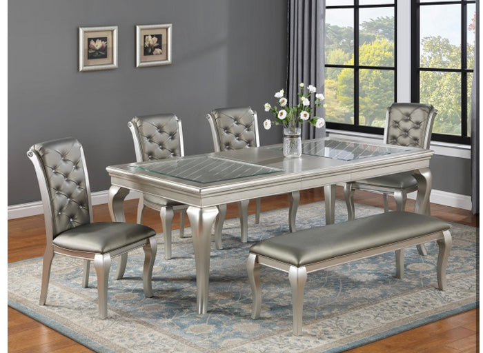 Luxury Silver Champagne Extendable  Dining Room Set