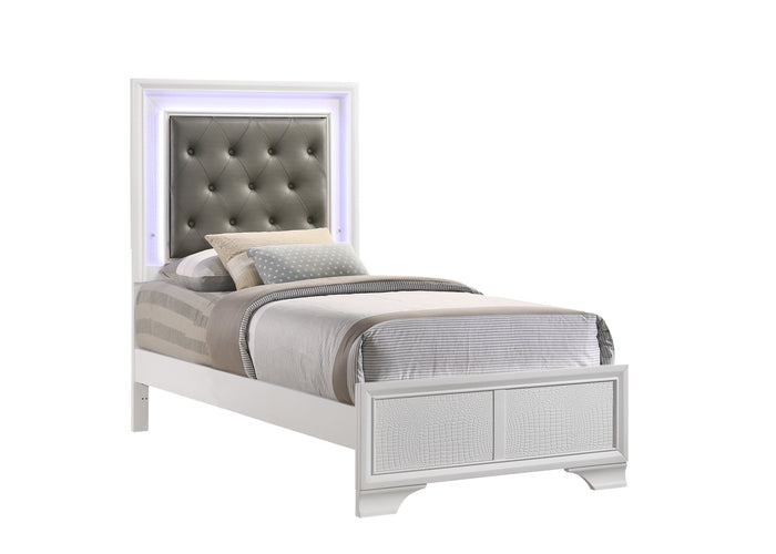 Lyssa Frost Twin LED Upholstered Panel Bed