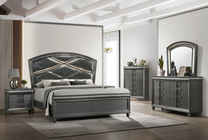Adira Gray LED Upholstered Panel King Bedroom Set