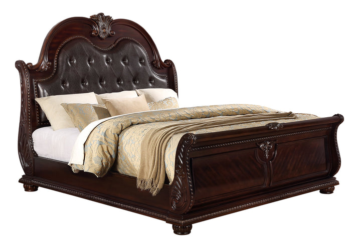 Stanley Cherry Brown Queen Upholstered Sleigh Bed