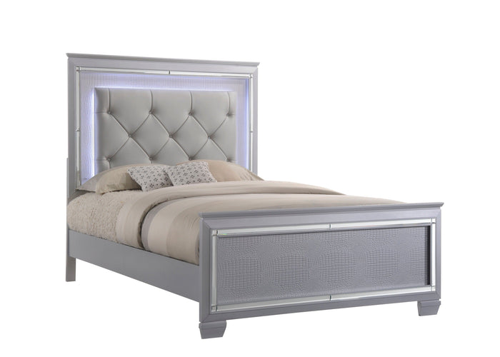 Lillian Silver Queen LED Upholestered Bed