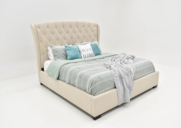 Kaitlyn Oatmeal Queen Upholstered Platform Bed  [AUGUST SPECIAL]