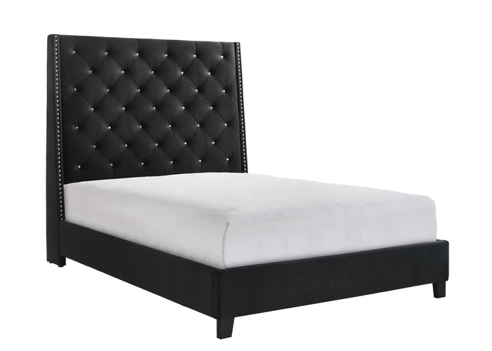 Chantilly Black Velvet Queen Upholstered Bed