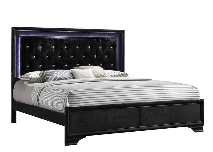 Micah Black King LED Upholstered Panel Bed