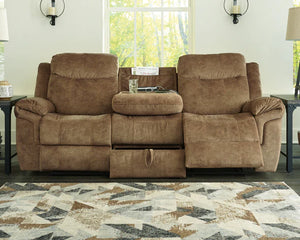 Huddle-Up Nutmeg Reclining Sofa with Drop Down Table