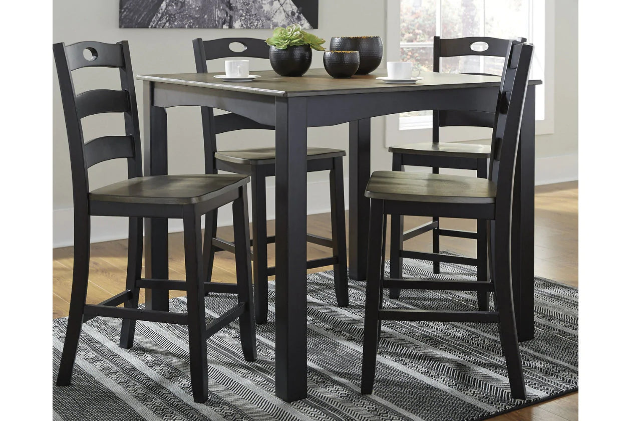 Froshburg Grayish Brown Black Counter Height Dining Table and Bar Stools Set of 5 DINING ROOM SET
