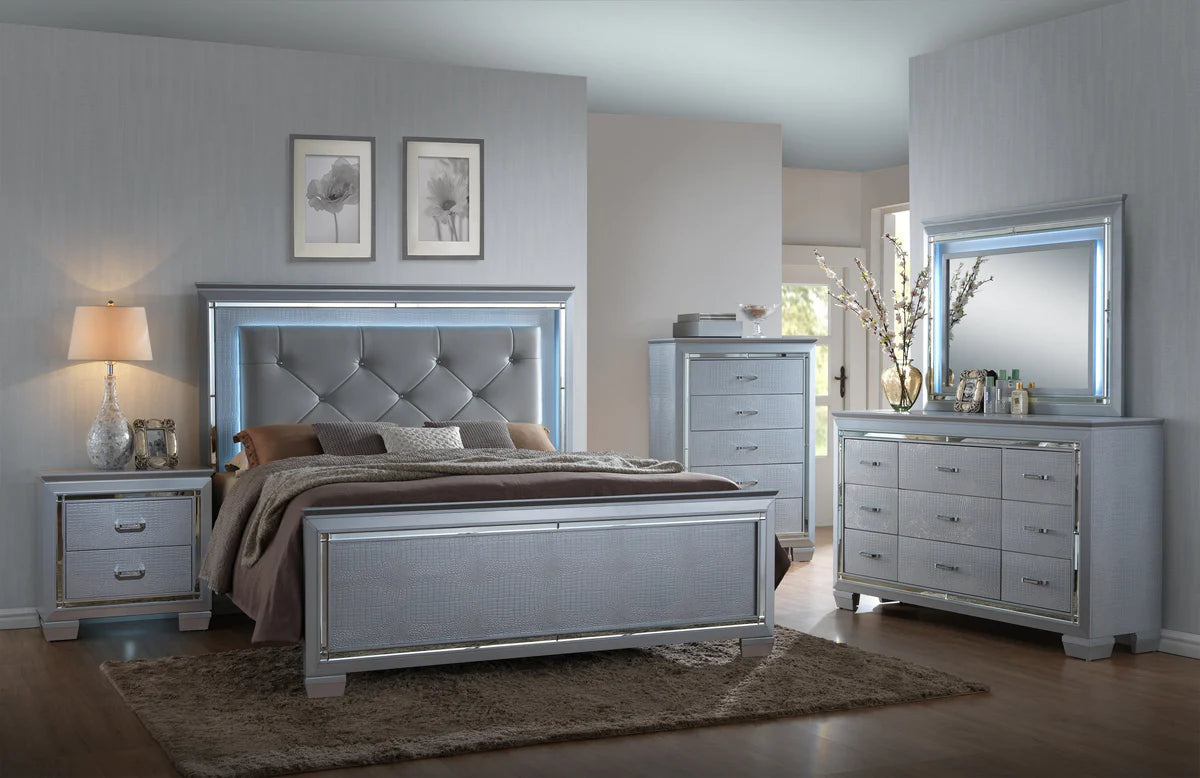 Silver bed with lights deals