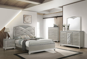 Valiant Champagne Silver King Upholstered Panel Bed