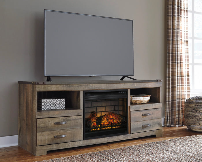 Trinell Brown Large TV Stand w/Fireplace Option