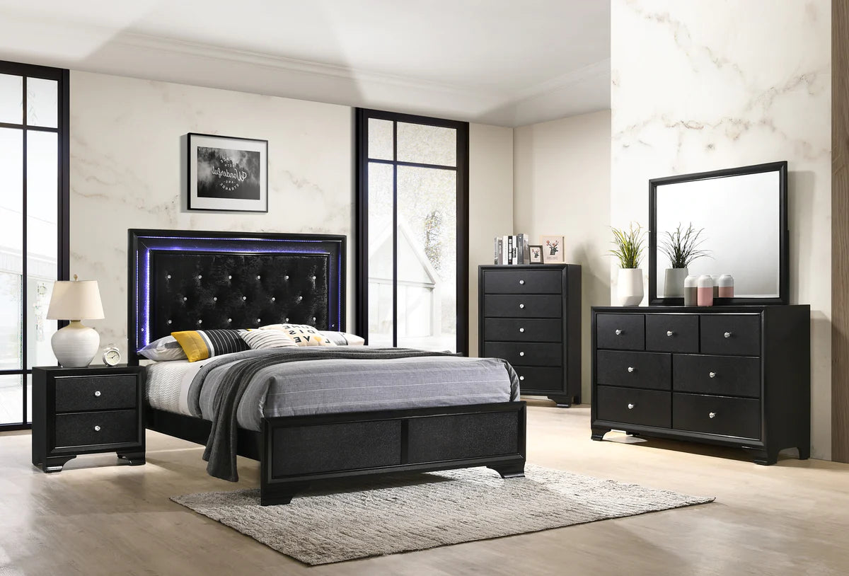 Micah Black LED Upholstered Panel Bedroom Set Ecofurniturenc