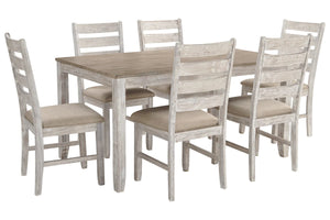 Skempton White/Light Brown Dining Table and Chairs (Set of 7)