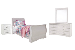 Anarasia Twin Sleigh Bed with Mirrored Dresser and a Nightstand