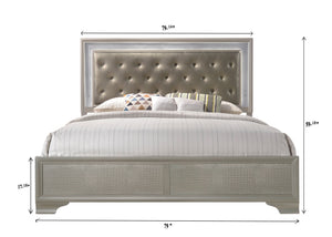Lyssa Champagne King LED Upholstered Panel Bed