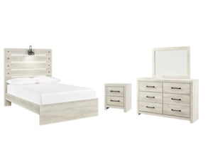 Cambeck Twin Panel Bed with Mirrored Dresser and A Nightstand