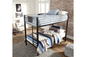 Dinsmore Black/Gray Twin over Twin Bunk Bed with Ladder