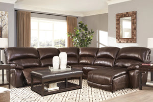 Hallstrung Chocolate 5-Piece Power Reclining Sectional with Chaise