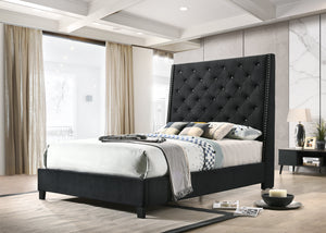 Chantilly Black Velvet King Upholstered Bed