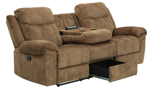 Huddle-Up Nutmeg Reclining Sofa with Drop Down Table