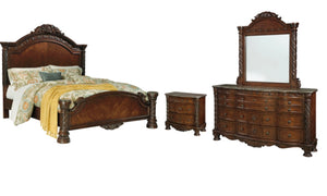 North Shore Queen Panel Bed with Mirrored Dresser and Nightstand King Bedroom Set